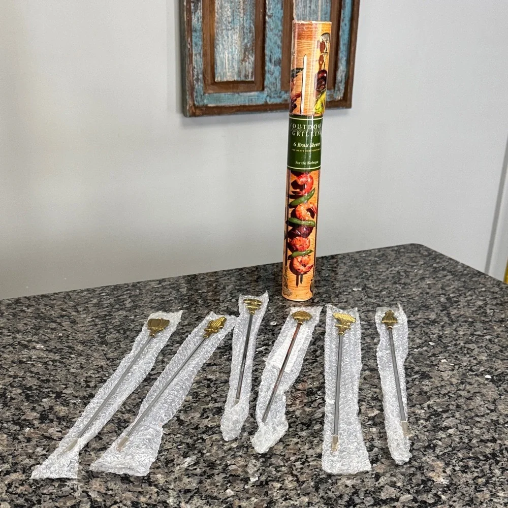 Williams Sonoma vintage brass skewer Set 6 in box NEW